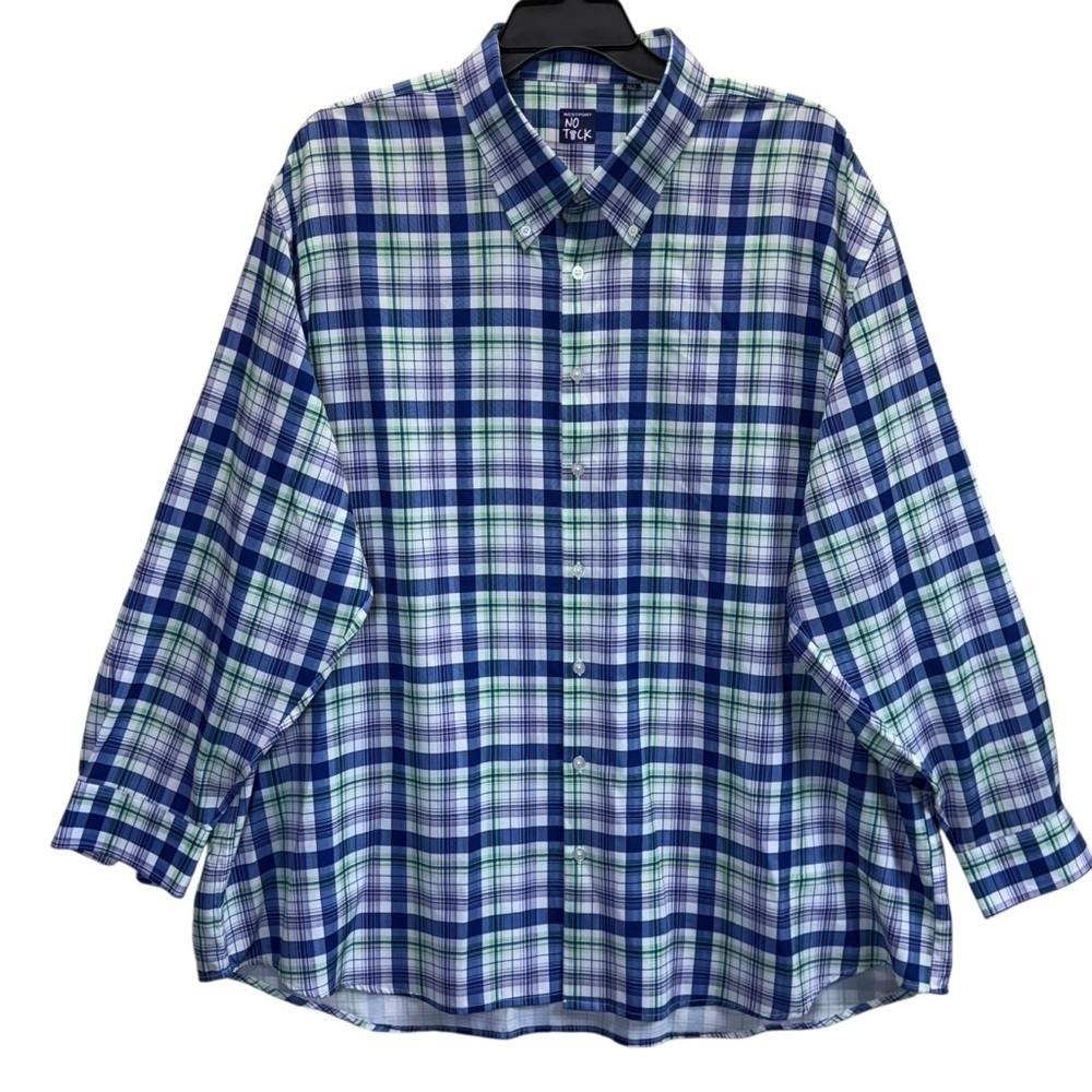 Westport No-Tuck Long Sleeve Performance Blue and Green Plaid Shirt.Size 3XB